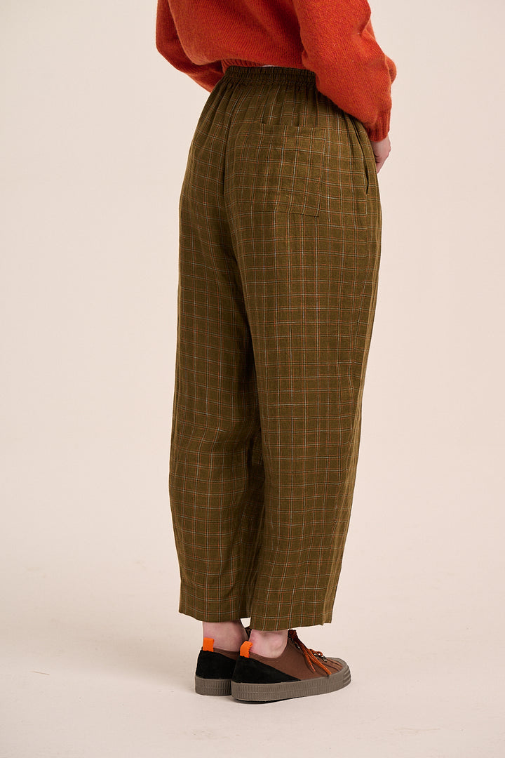 Peggy Linen Trousers - Khaki Window Pane Check