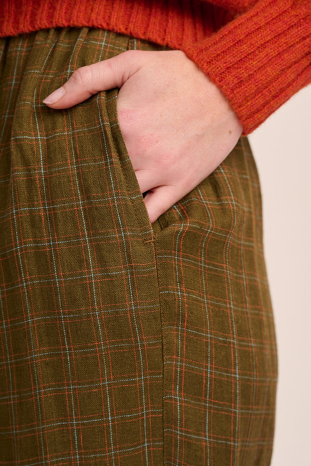 Peggy Linen Trousers - Khaki Window Pane Check