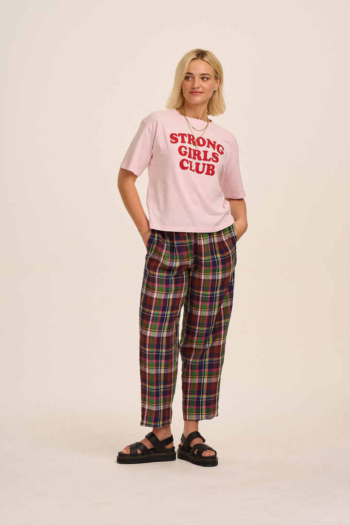Peggy Linen Trousers - Bright Plaid Check