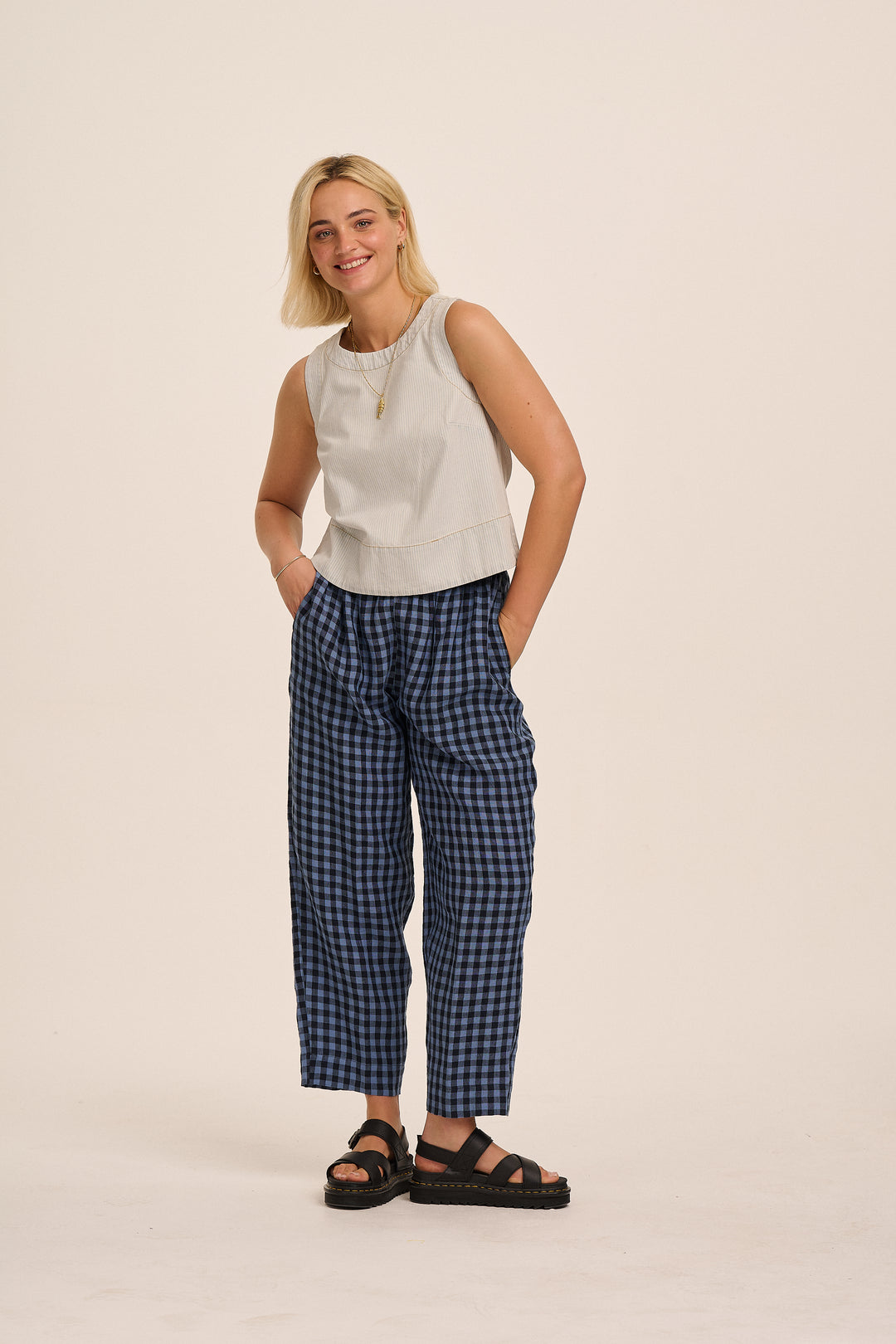 Peggy Linen Trousers - Perriwinkle Blue Gingham