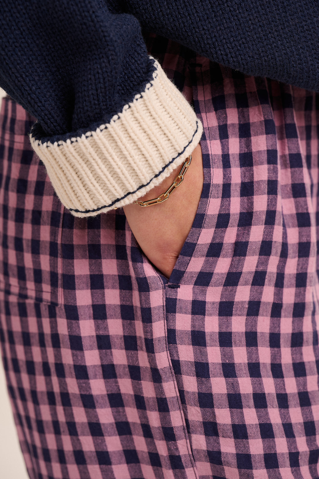 Peggy Linen Trousers - Pink Gingham