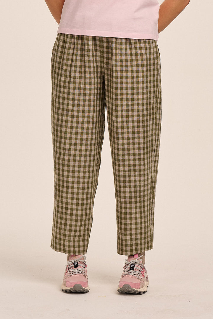 Peggy Linen Trousers - Sage & Sand Gingham