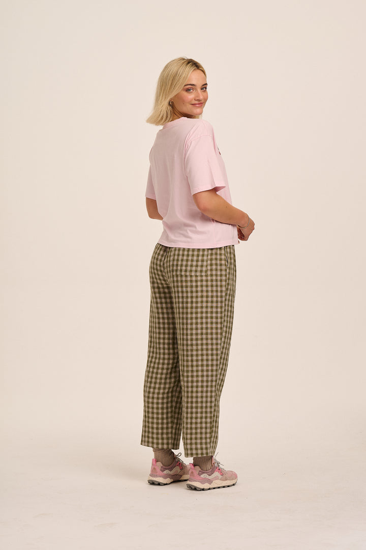 Peggy Linen Trousers - Sage & Sand Gingham