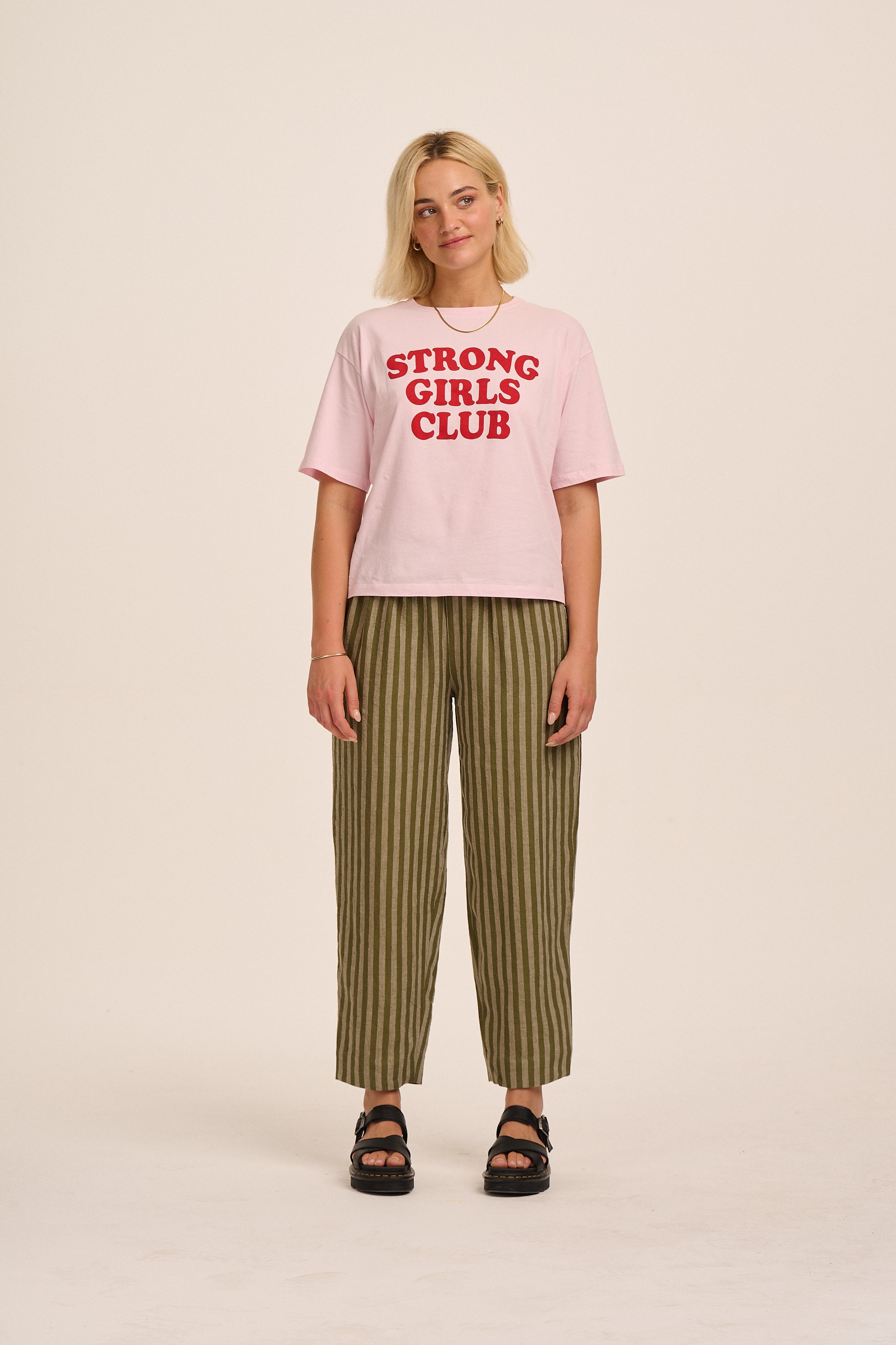 Peggy Linen Trousers - Tonal Khaki Stripe