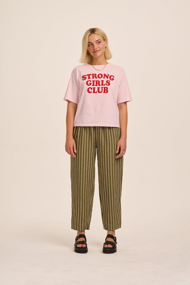 Peggy Linen Trousers - Tonal Khaki Stripe