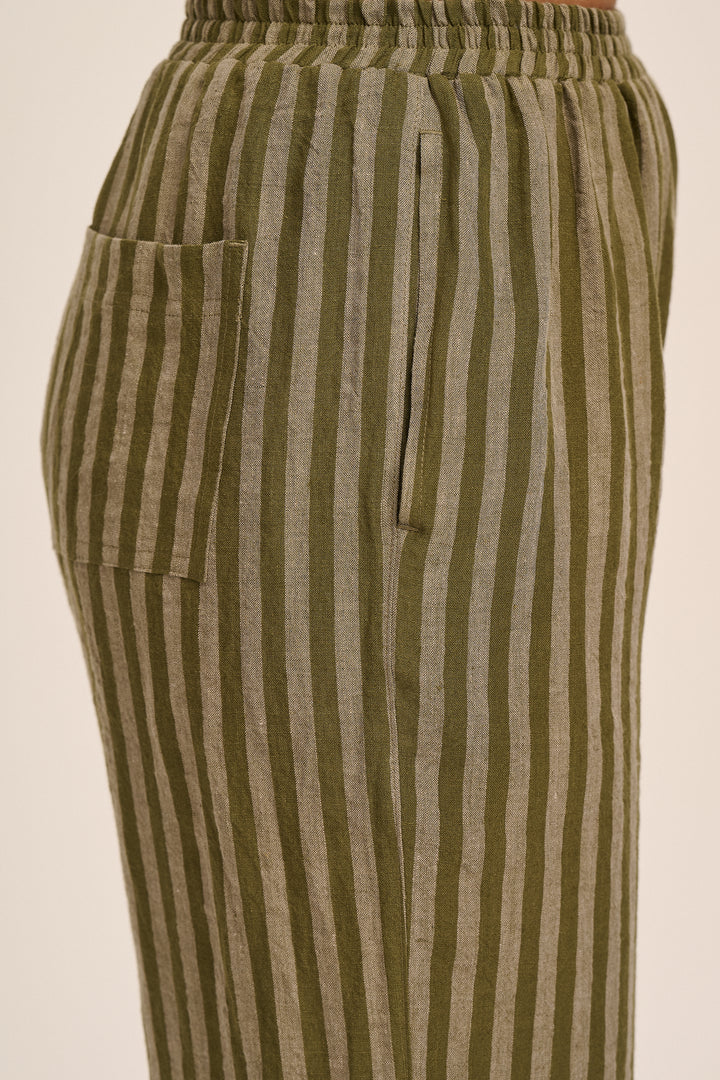 Peggy Linen Trousers - Tonal Khaki Stripe