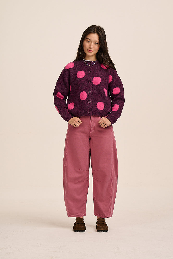 Pip Alpaca Polka Dot Cardigan - Grape