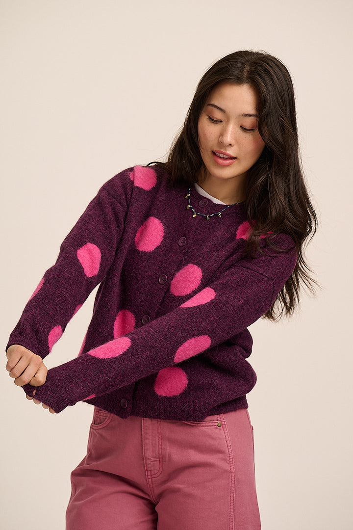 Pip Alpaca Polka Dot Cardigan - Grape