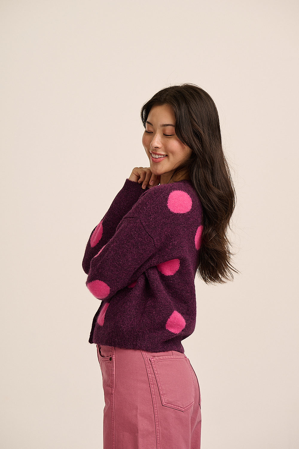Pip Alpaca Polka Dot Cardigan - Grape