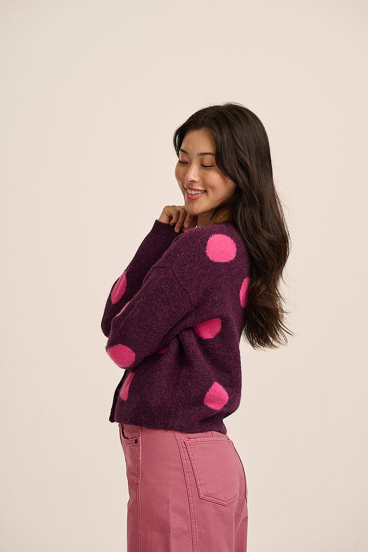 Pip Alpaca Polka Dot Cardigan - Grape