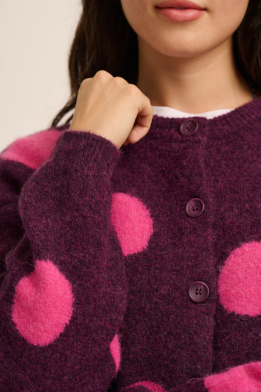Pip Alpaca Polka Dot Cardigan - Grape