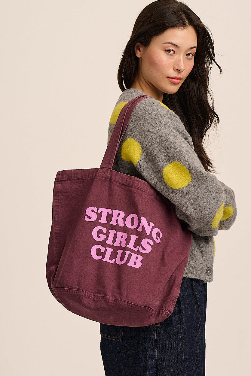 Strong Girls Club Printed Tote Bag  - Merlot