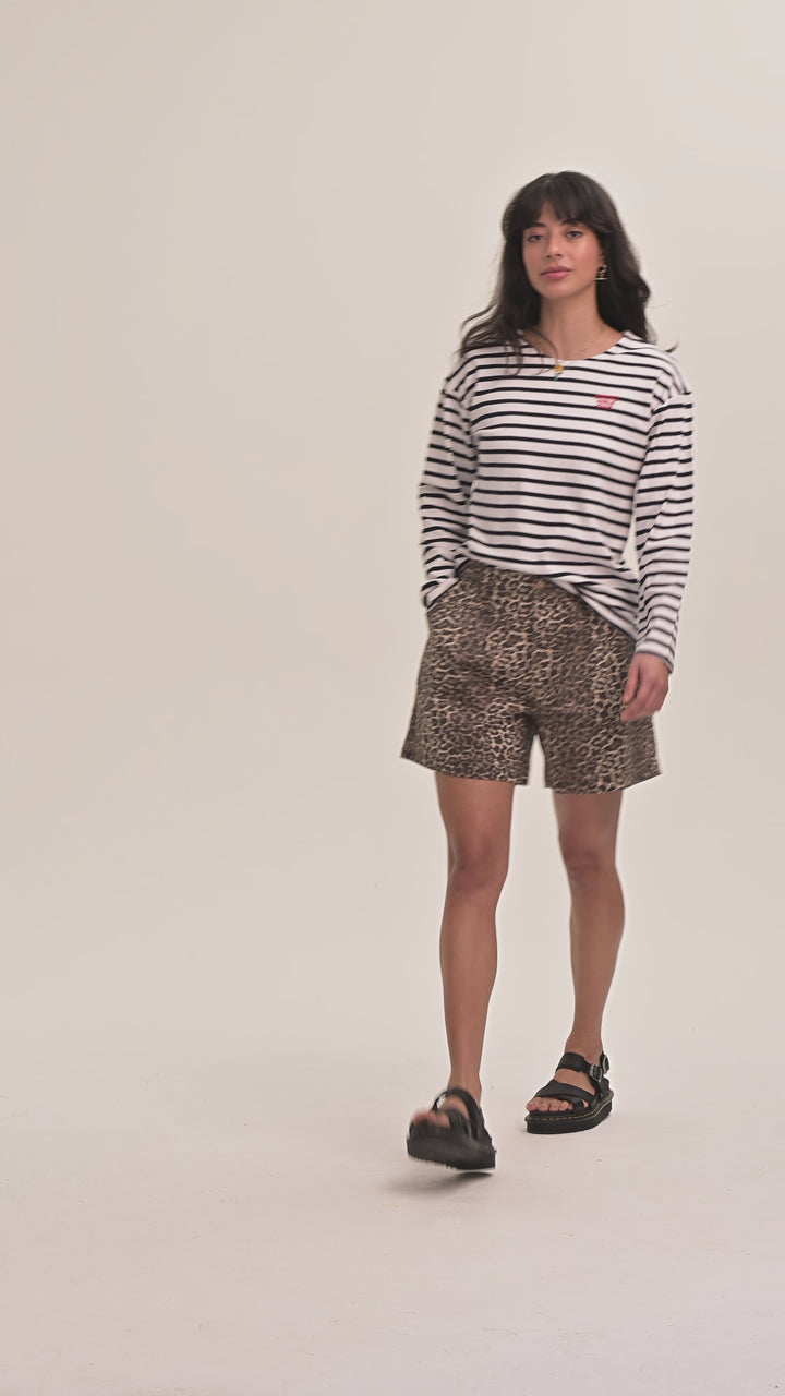 Olive Pleated Denim Shorts - Leopard