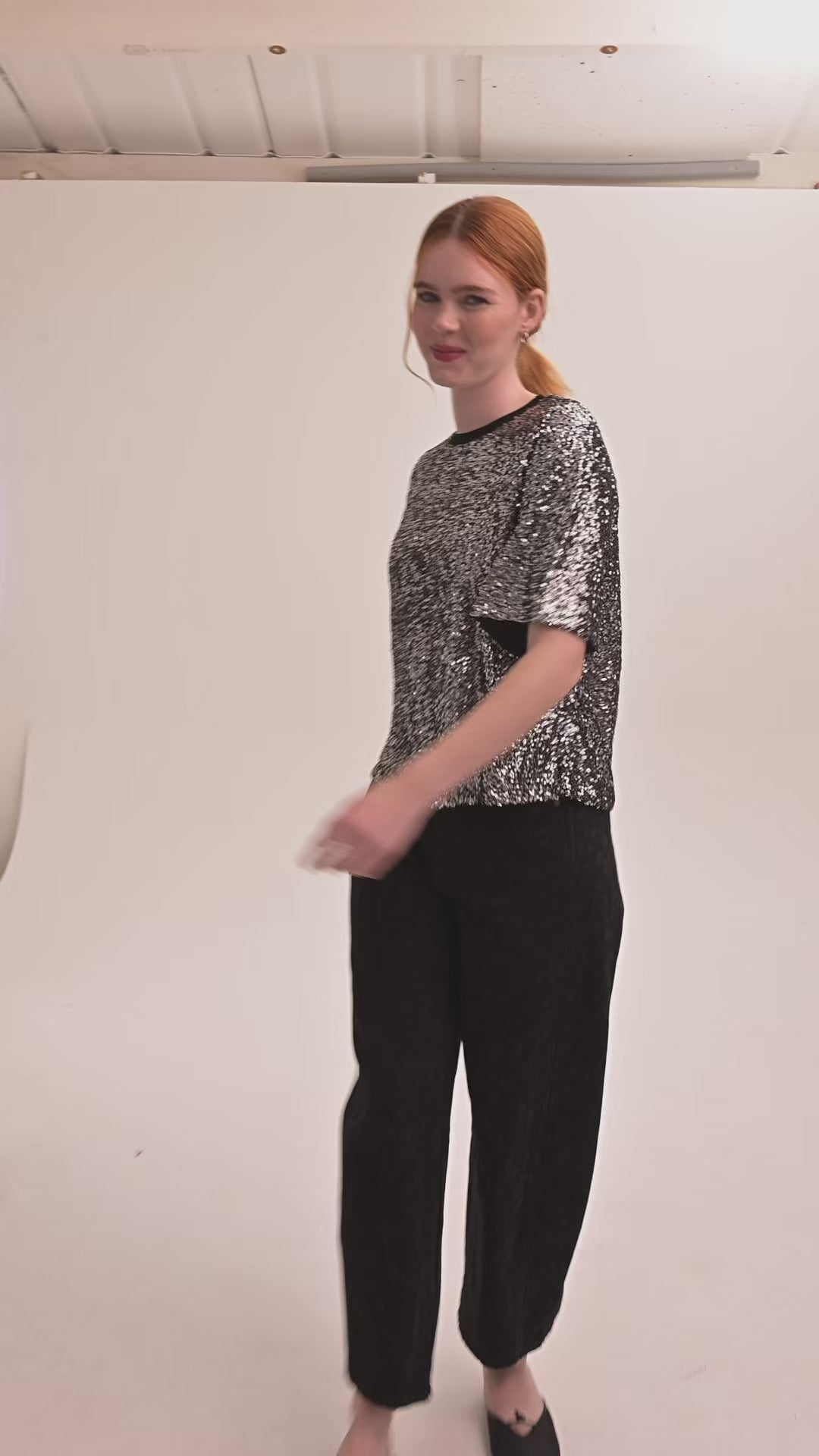 Alice Boxy Sequin Top - Gunmetal