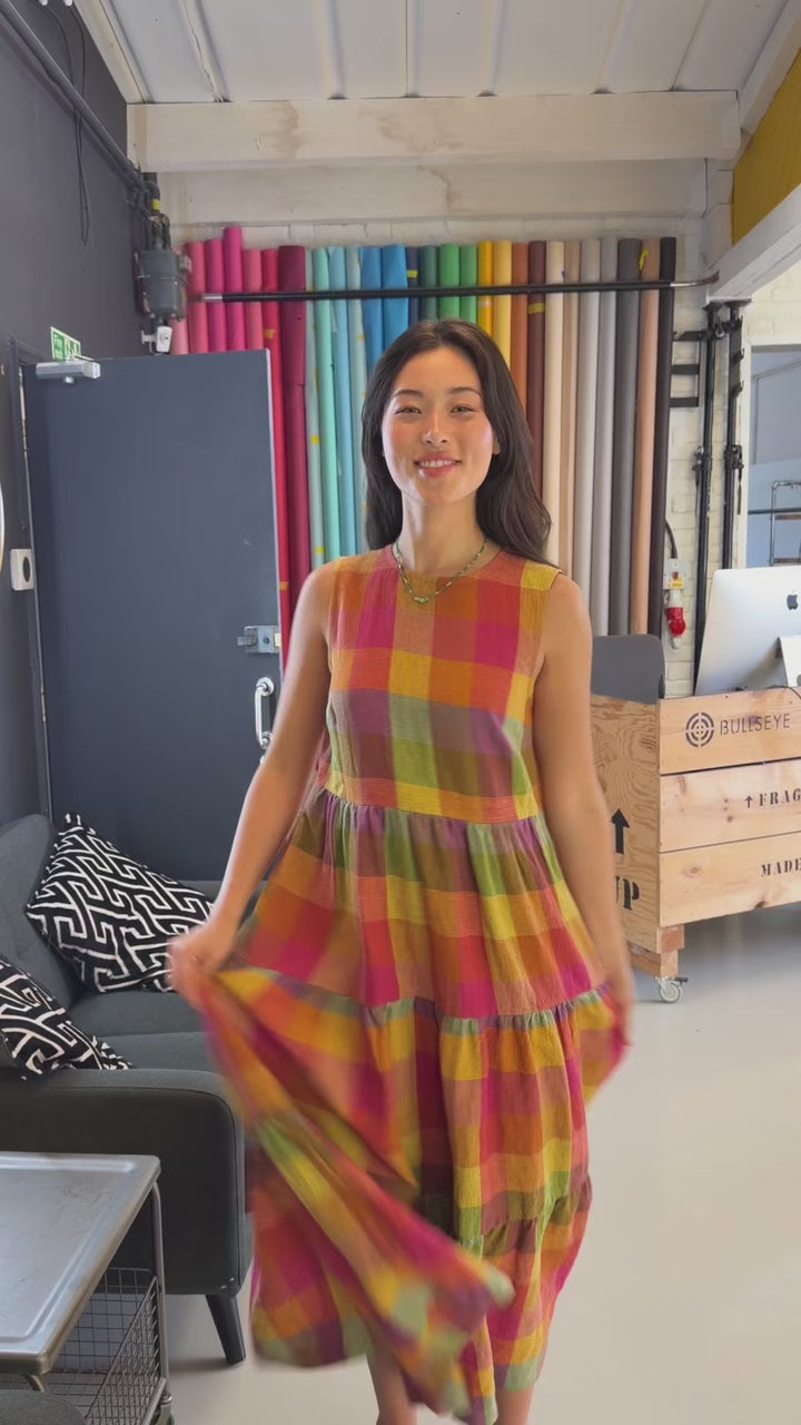Frankie Linen Dress - Bright Check