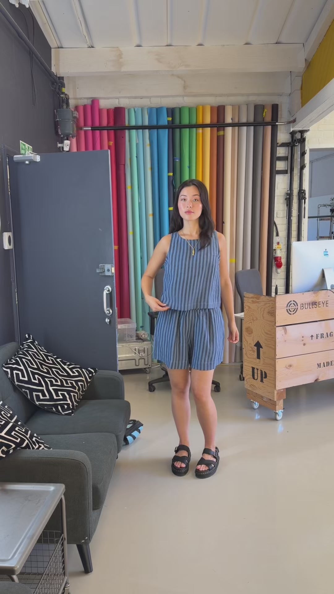 Ziggy Linen Shorts - Tonal Blue Stripe