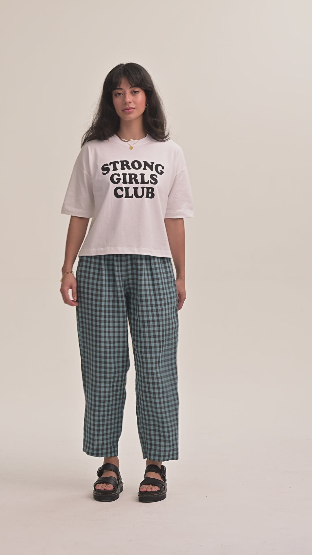 Peggy Linen Trousers -Teal Gingham