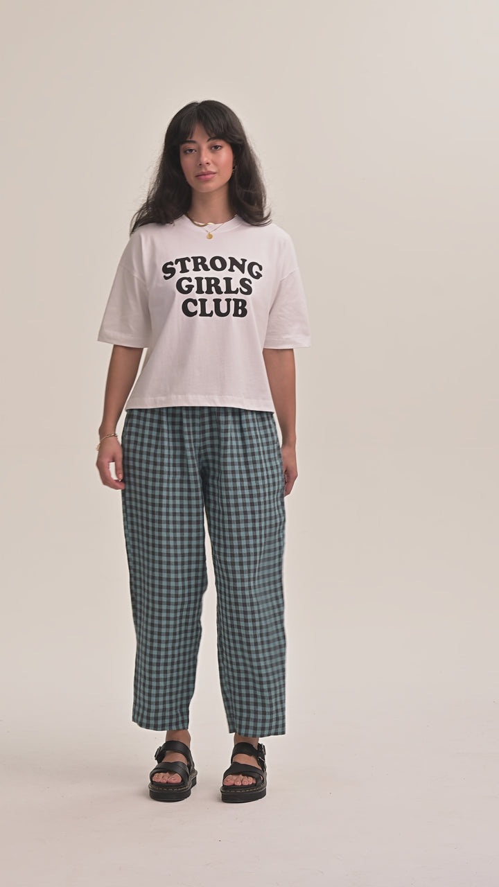 Peggy Linen Trousers -Teal Gingham