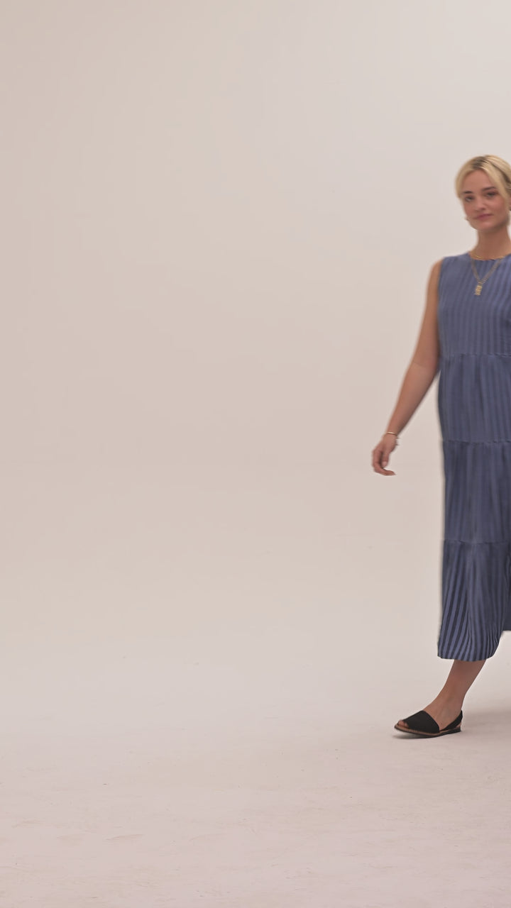 Frankie Linen Dress - Tonal Blue Stripe