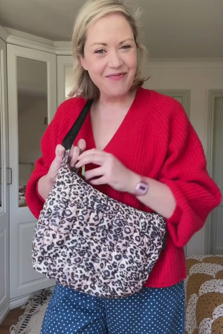 Dumpling Baby Leopard Quilted Crossbody Bag