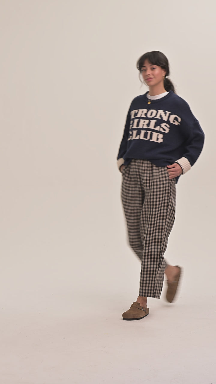 Peggy Linen Trousers - Black & Ecru Gingham