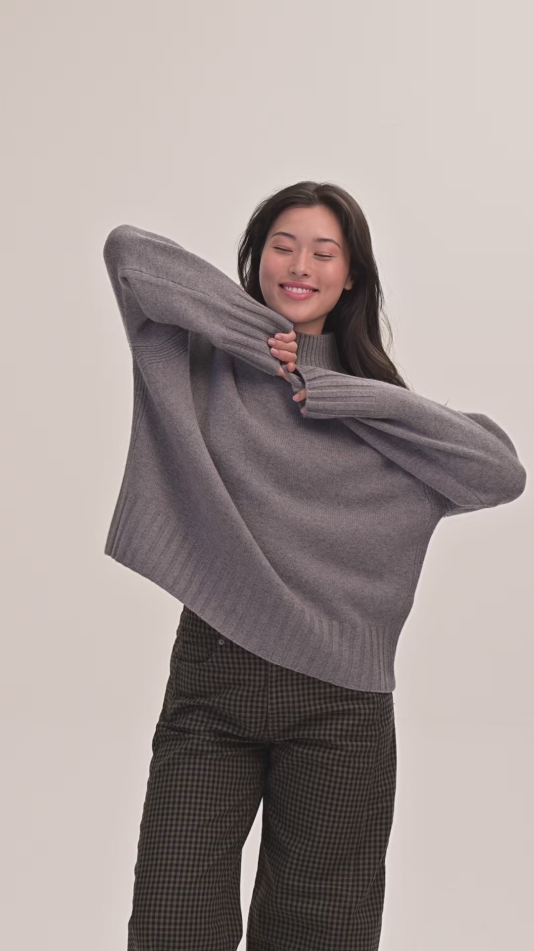 Lottie Merino Funnel-Neck Jumper  - Grey