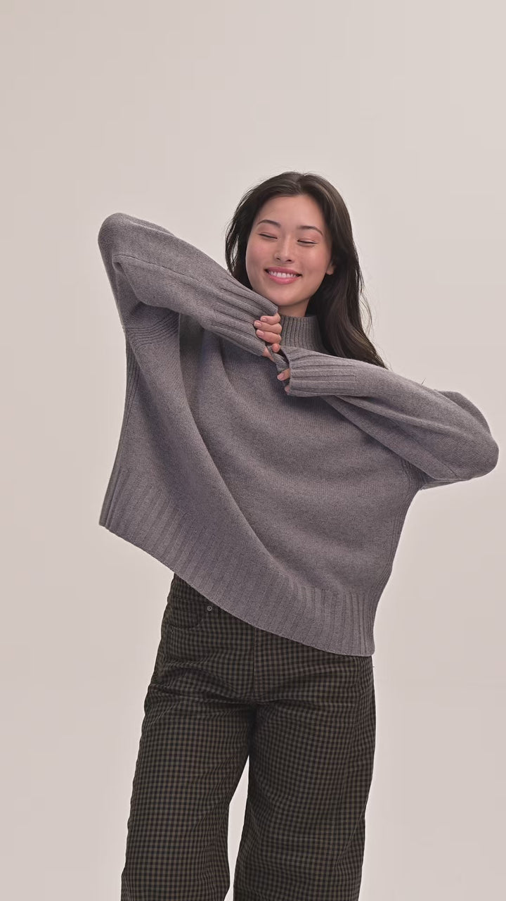 Lottie Merino Funnel-Neck Jumper  - Grey