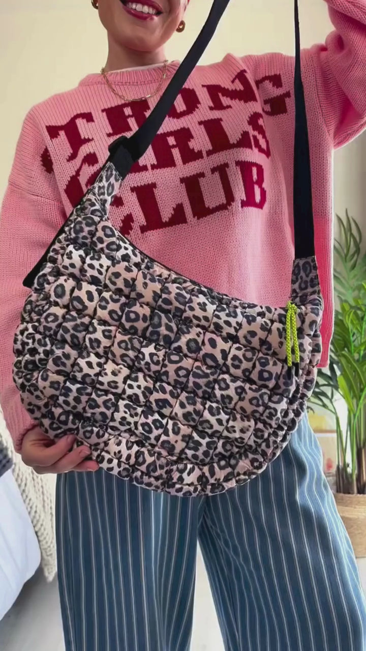 Dumpling Quilted Crossbody Bag - Leopard
