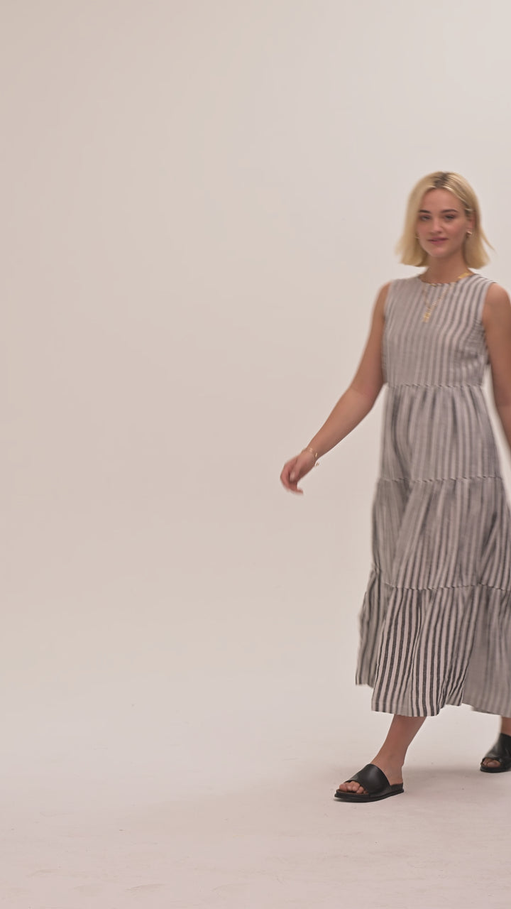 Frankie Linen Dress - Humbug Stripe