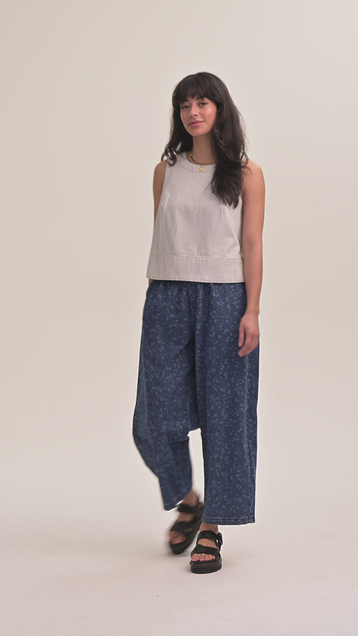 Ottie Denim Trousers  -  Floral Mid Wash