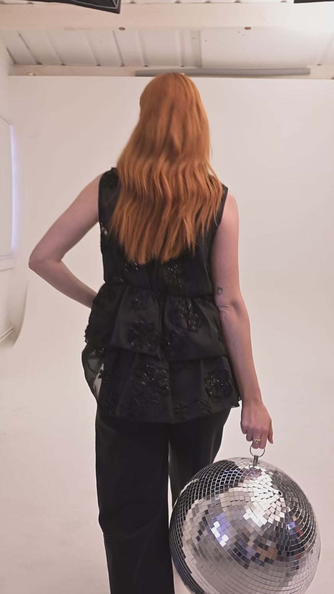 Coco Tiered Sequin Top - Black