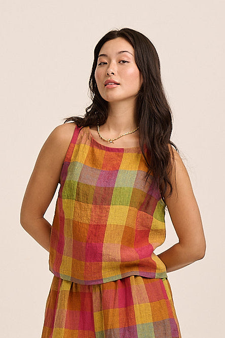 Nova Linen Top - Bright Check