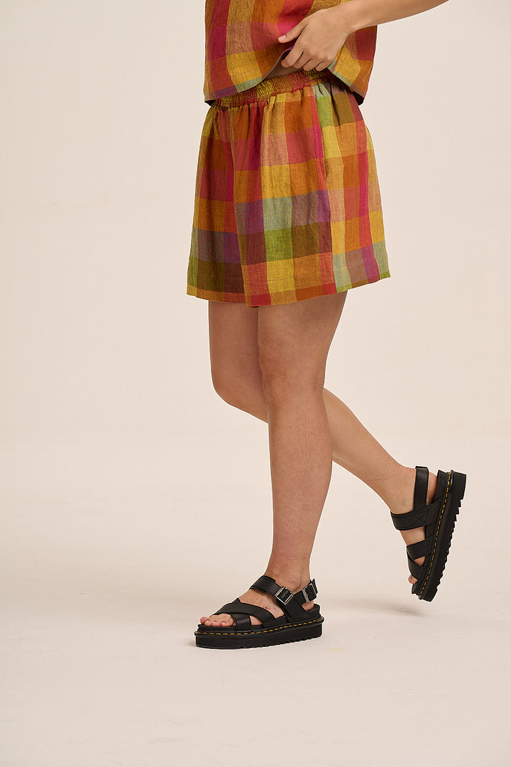 Ziggy Linen Shorts - Bright Check