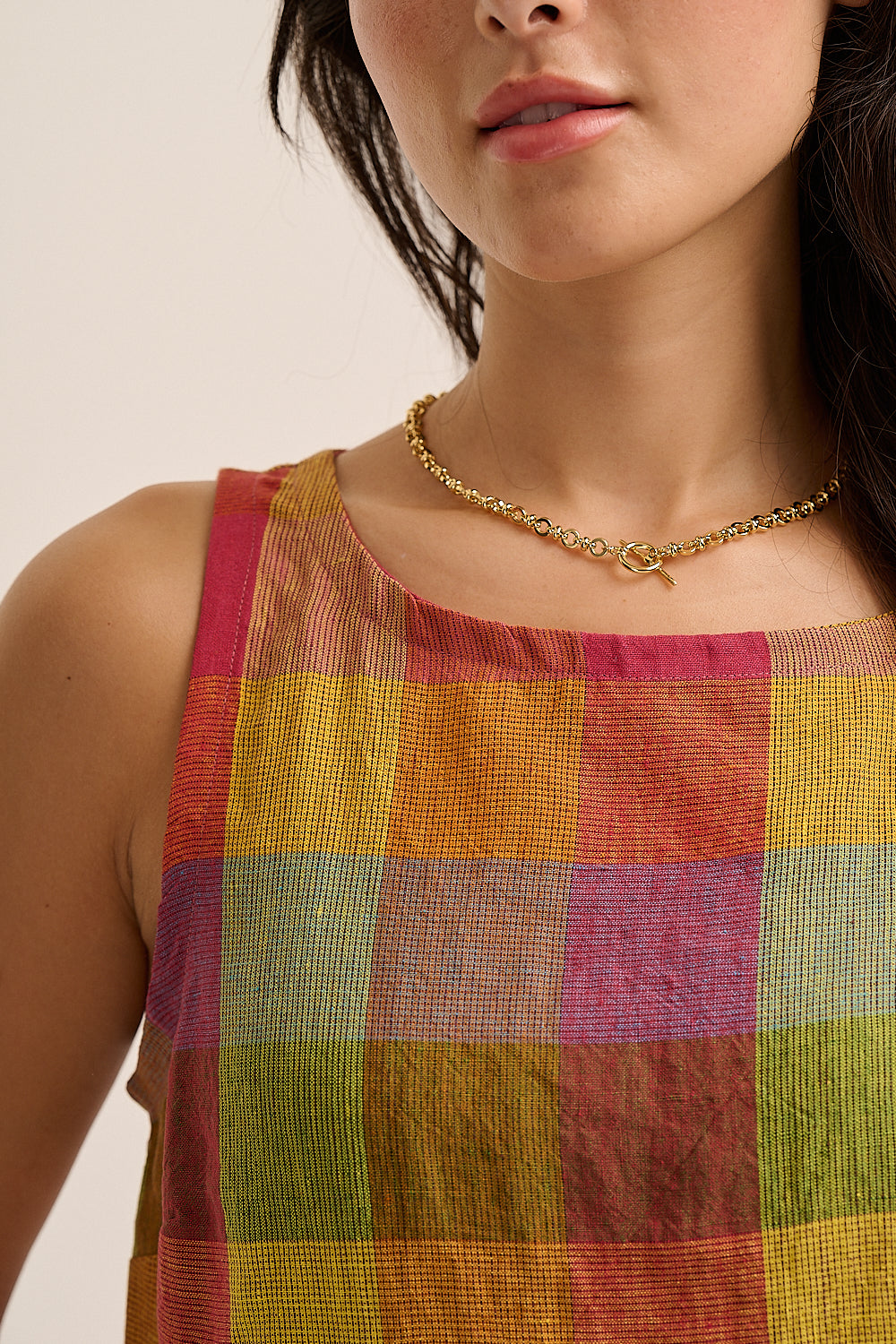 Nova Linen Top - Bright Check