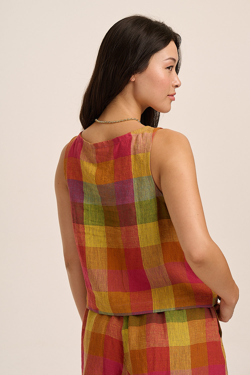 Nova Linen Top - Bright Check