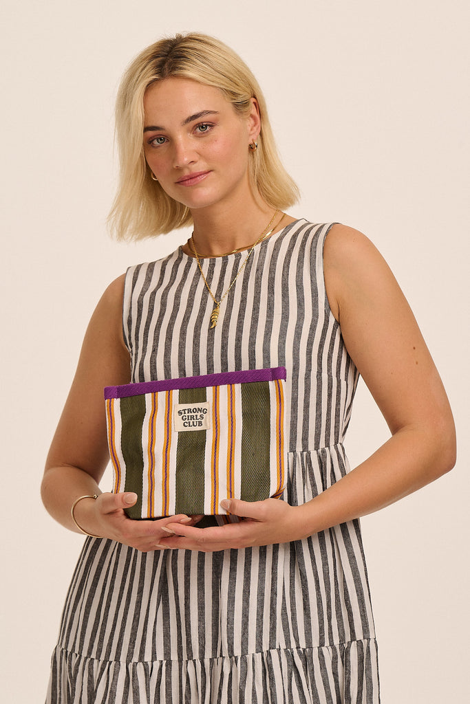 Recycled Nylon Striped Pouch & Orange