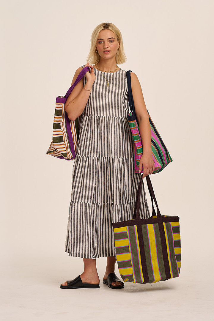 Frankie Linen Dress - Humbug Stripe