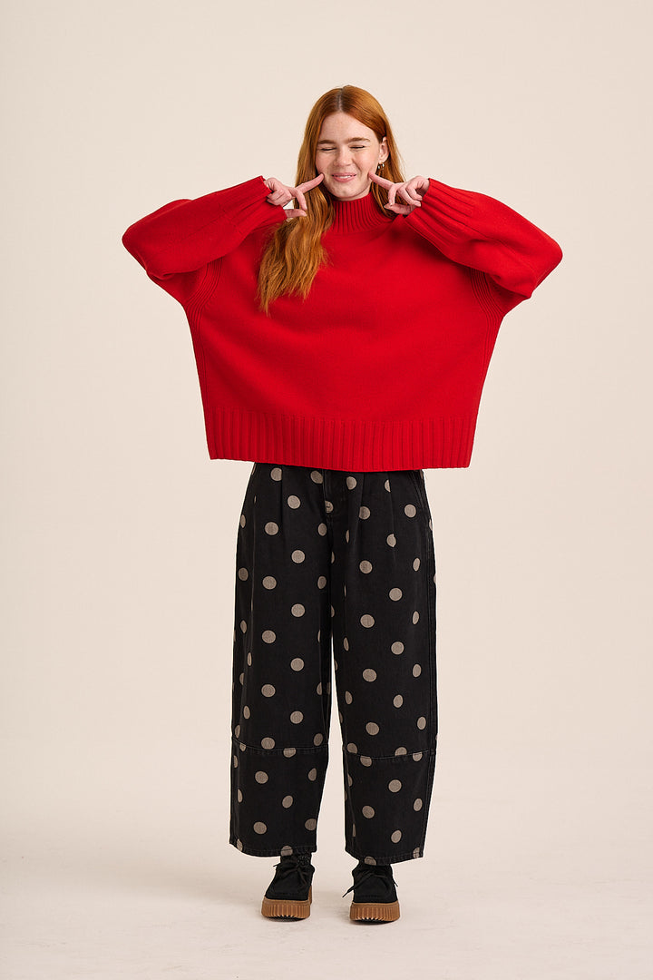 Ava Pleated Dot Jeans - Black Wash