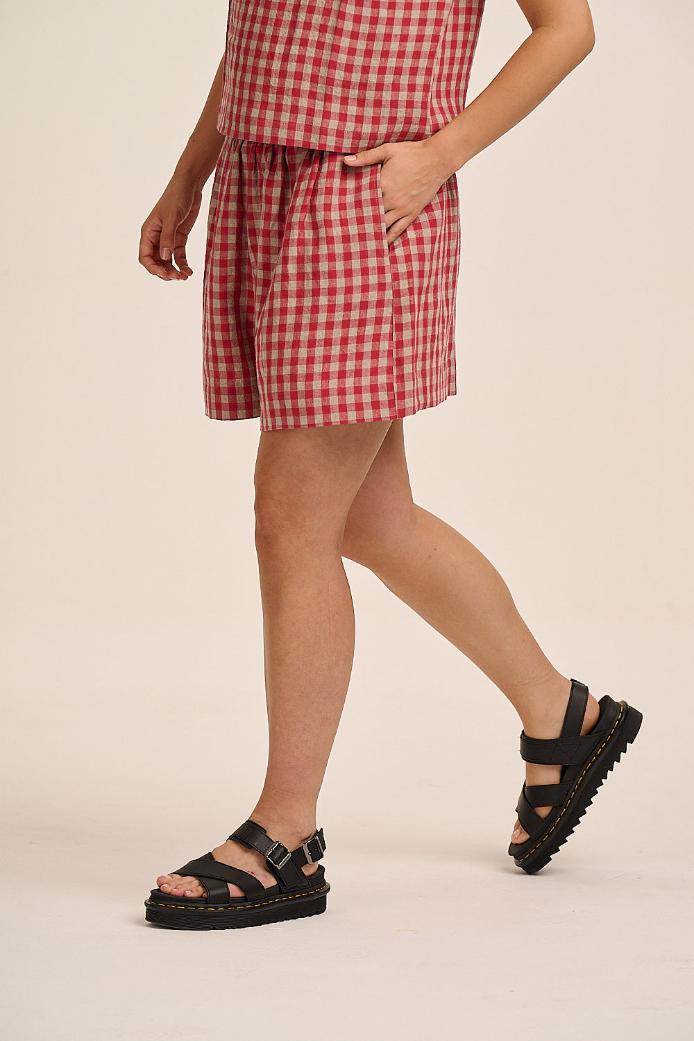 Ziggy Linen Shorts - Red & Sand Check