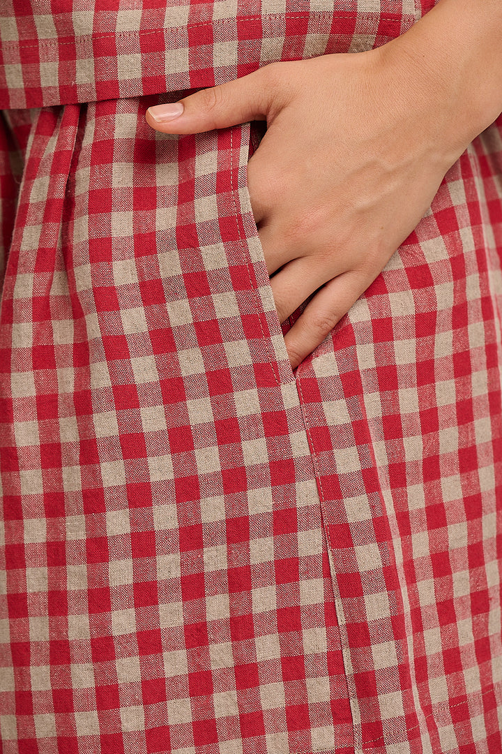 Ziggy Linen Shorts - Red & Sand Check
