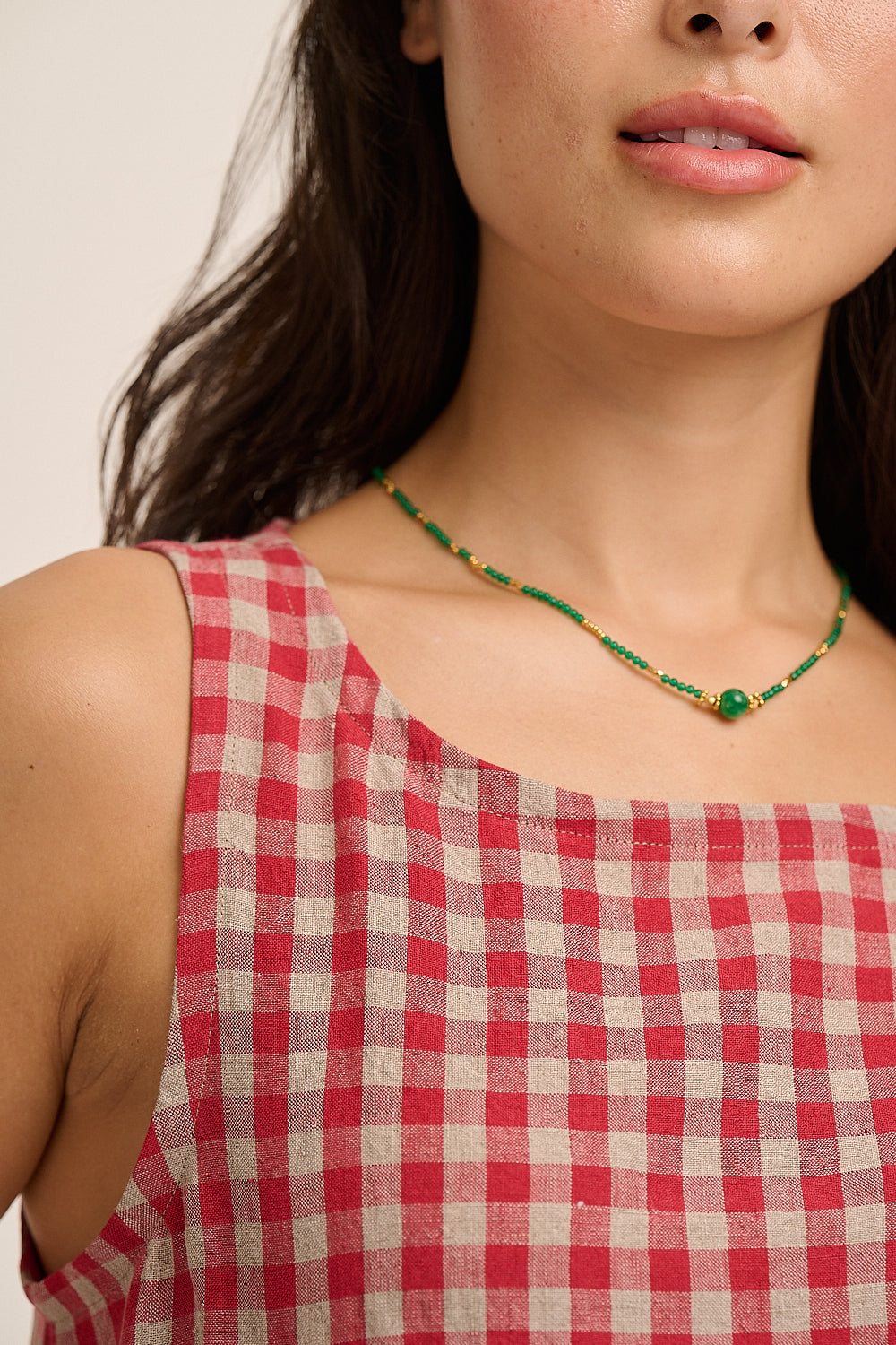Nova Linen Top - Red & Sand Check