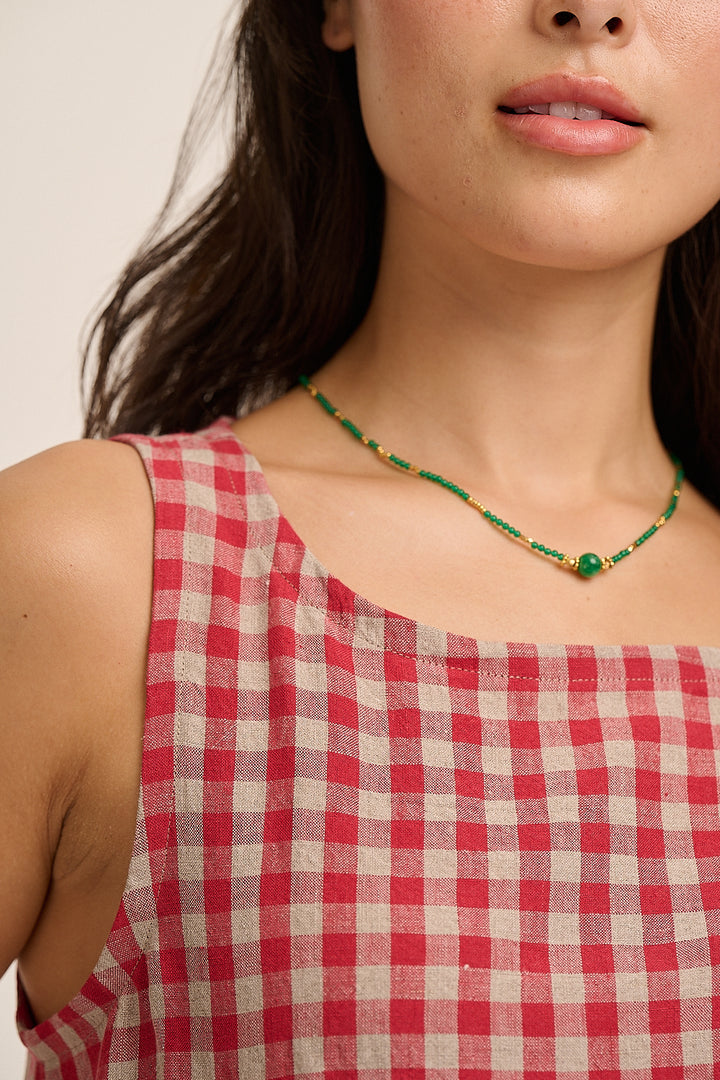 Nova Linen Top - Red & Sand Check