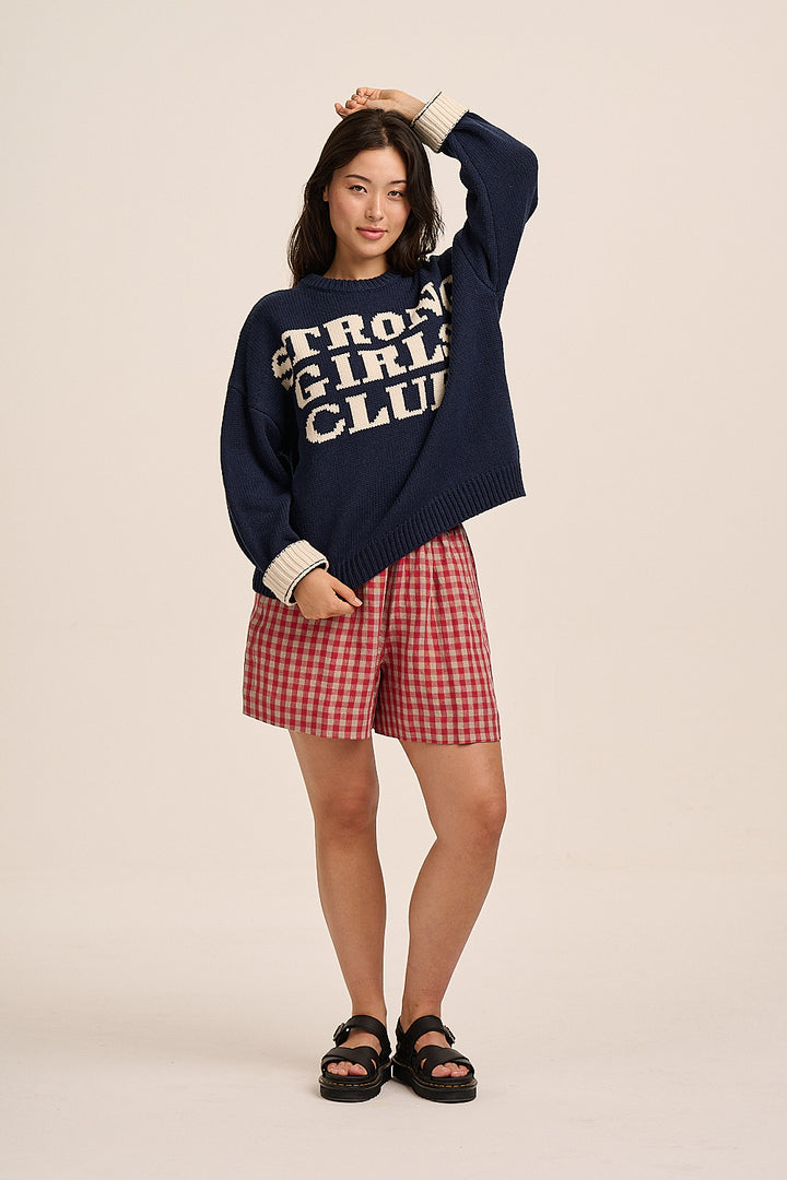 Ziggy Linen Shorts - Red & Sand Check