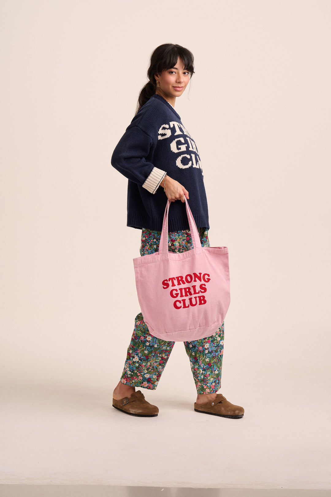 Strong Girls Club Printed Tote Bag  - Pink