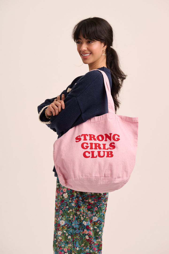 Strong Girls Club Printed Tote Bag  - Pink