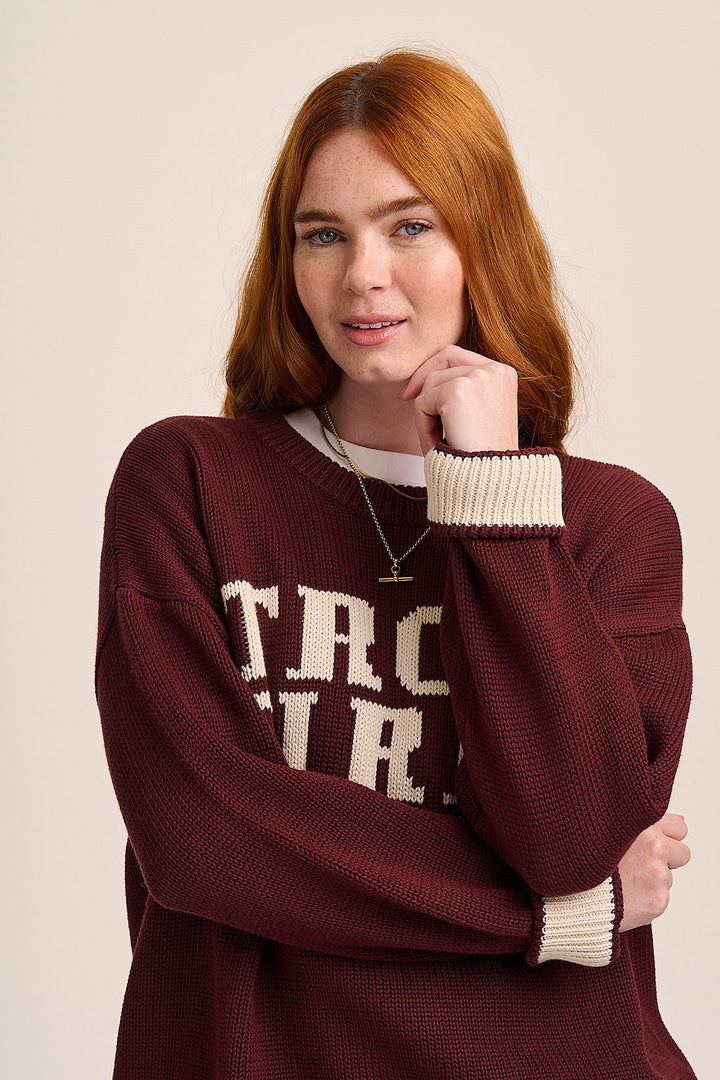 Strong Girls Club cotton jumper close-up of knitted slogan — Mutha.Hood