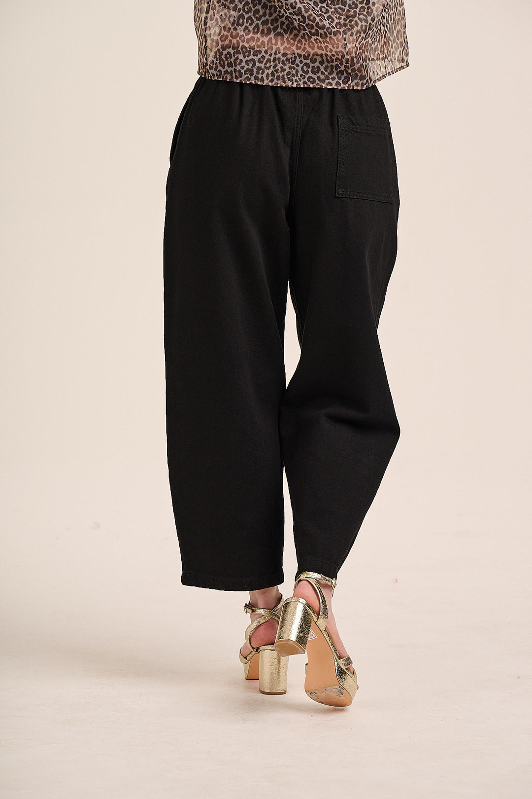 Black denim barrel leg trousers — Mutha.Hood