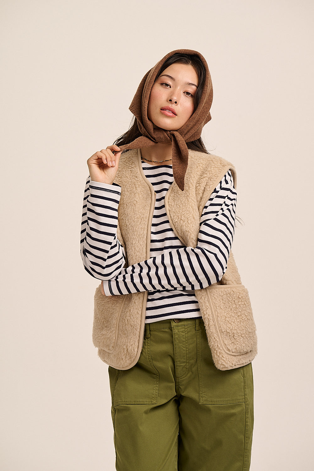 Nova Merino Wool Knitted Triangle Scarf - Timber