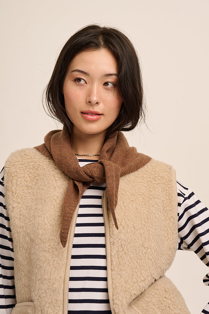 Nova Merino Wool Knitted Triangle Scarf - Timber