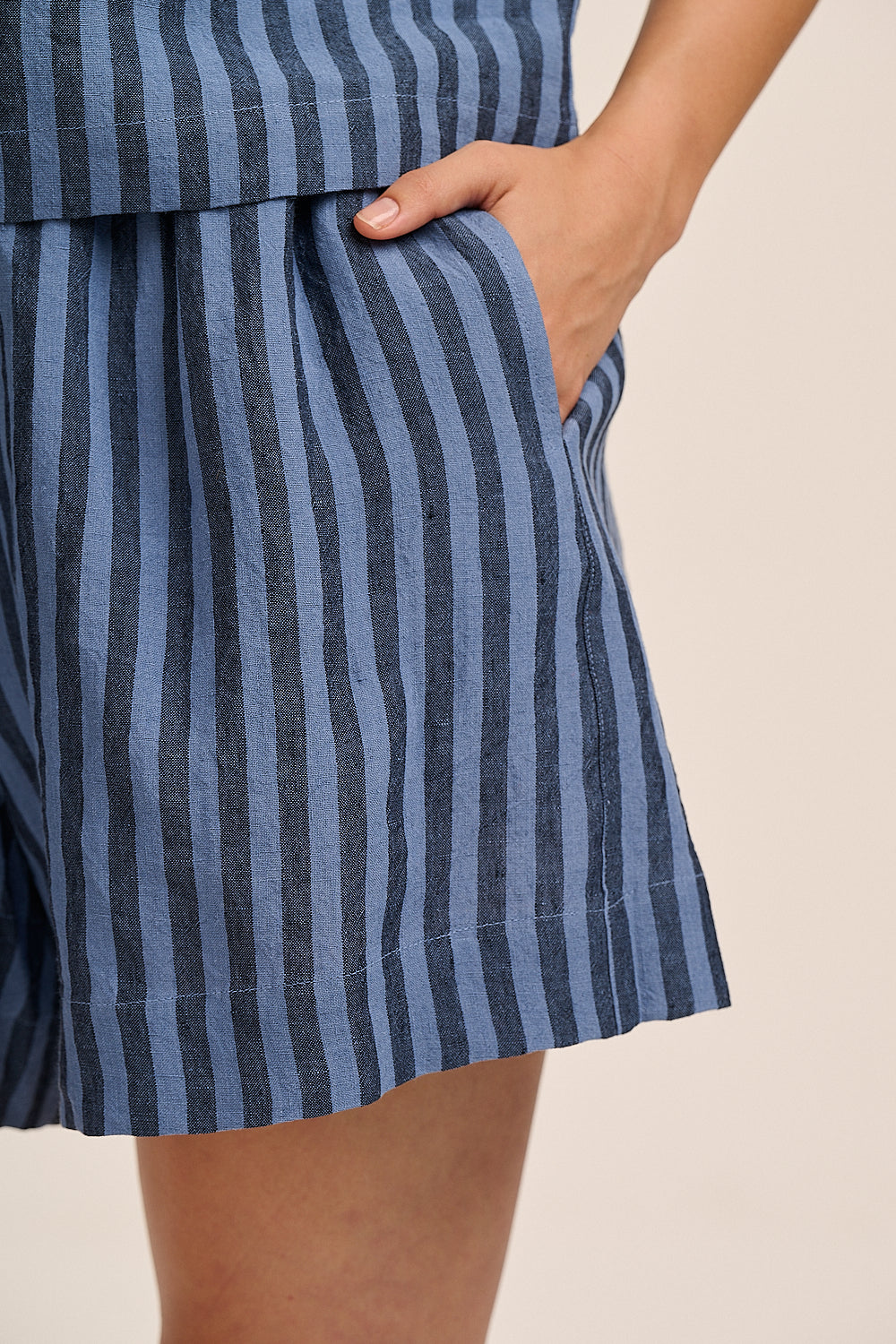 Ziggy Linen Shorts - Tonal Blue Stripe